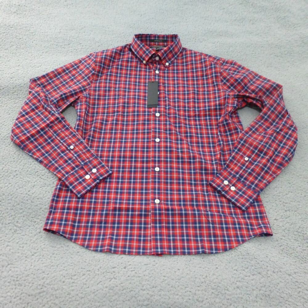 Banana Republic Shirt Mens Medium Slim Fit Tech Stretch Button Up Red Plaid NWT